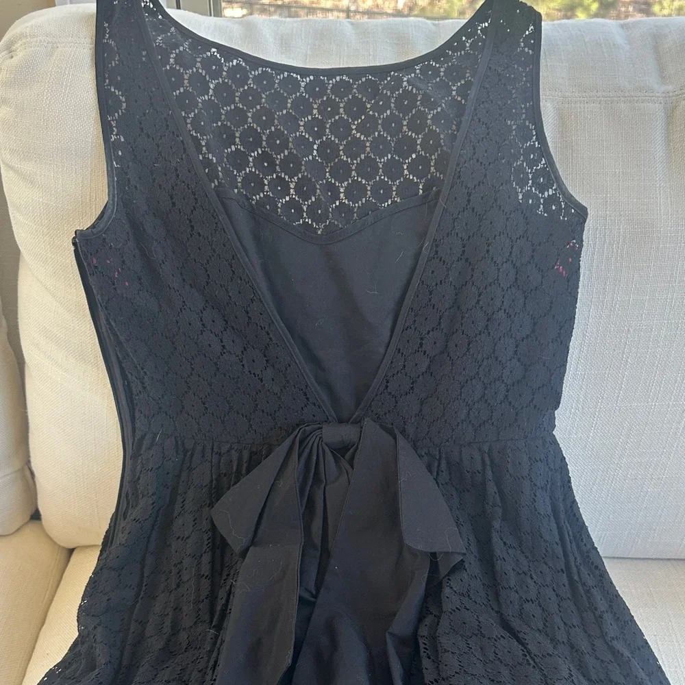 Betsey Johnson Black Lace Fit & Flare Dress w/ Open V Back Bow – Size 4 - Picture 2 of 13